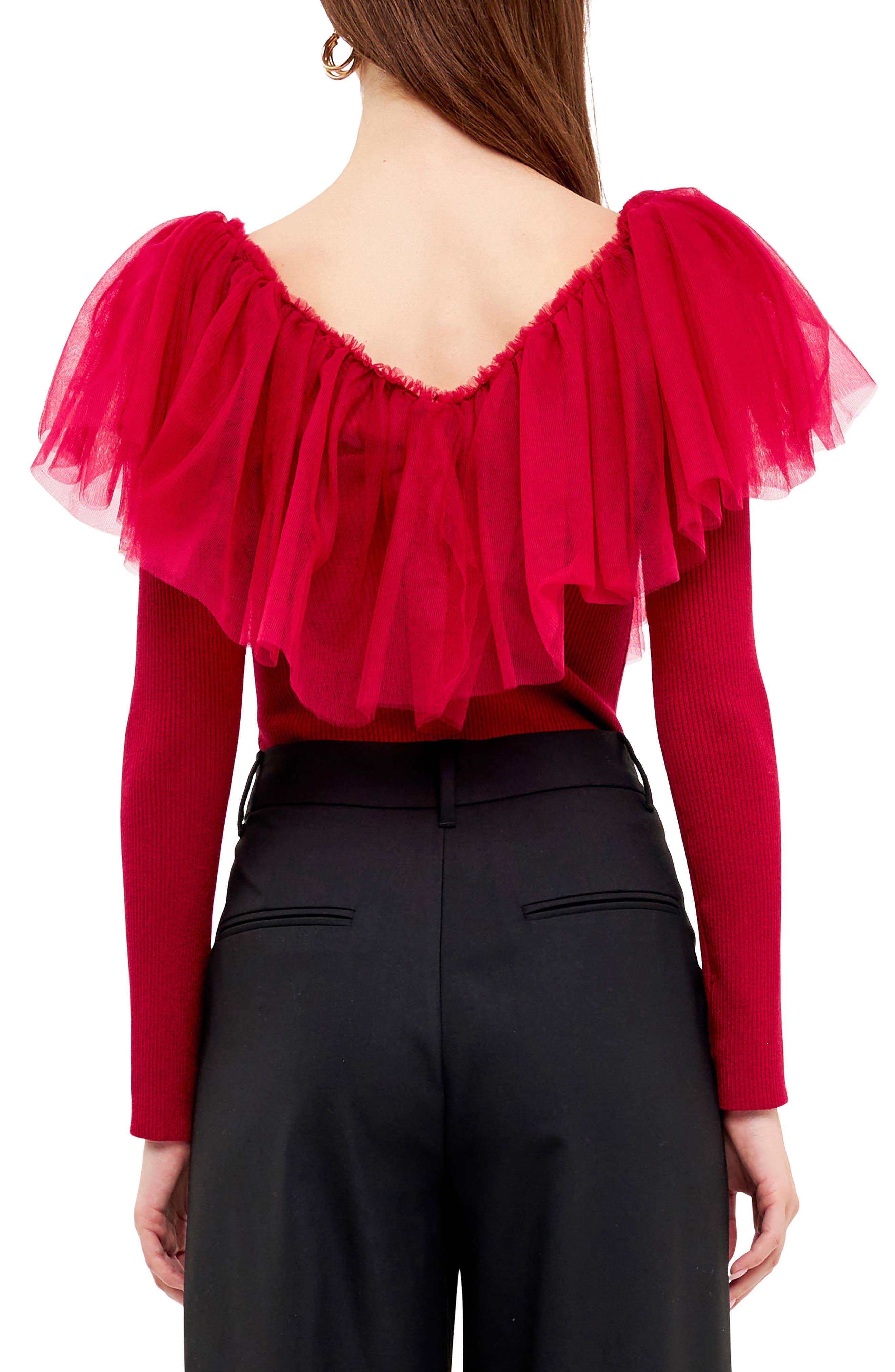 Ruffle Mesh Mixed Media Top - image 4