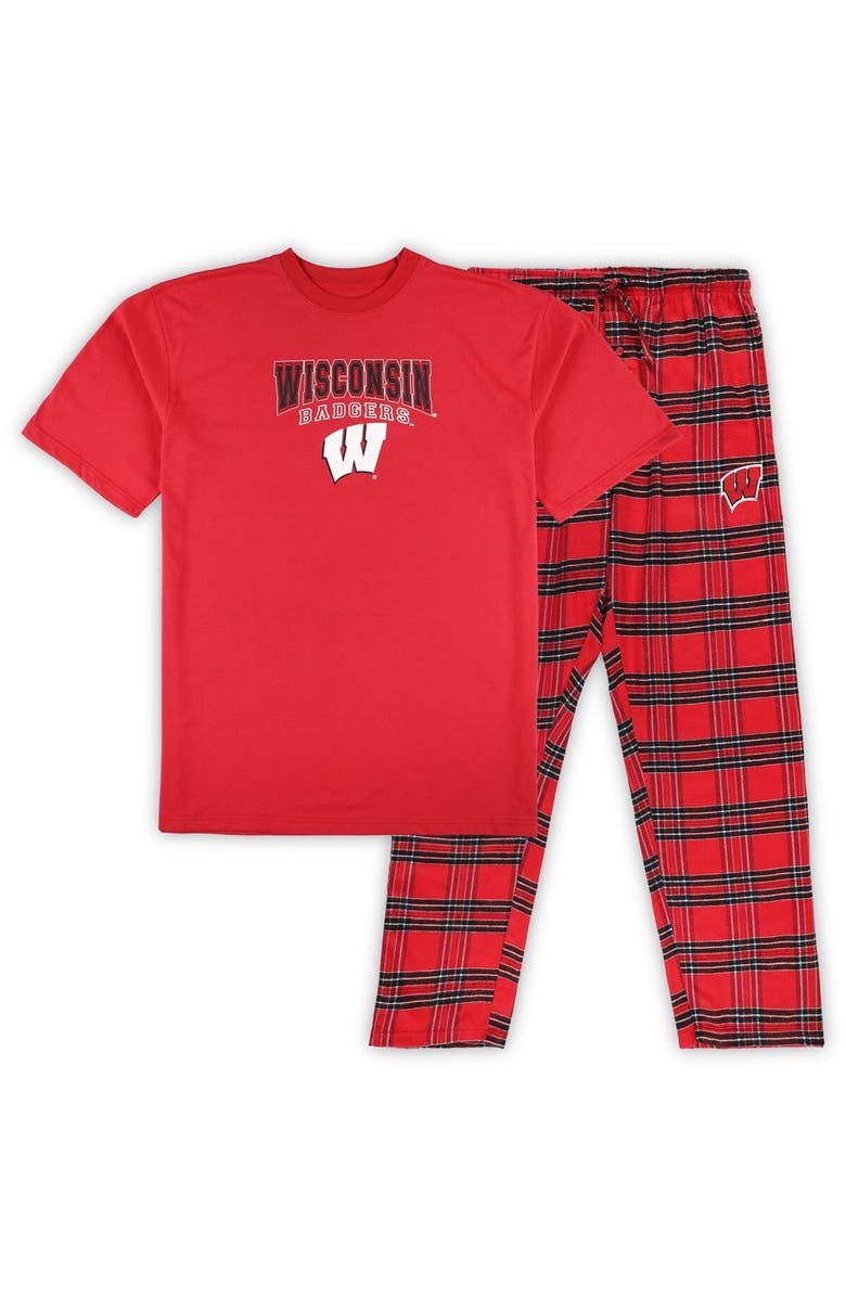 PROFILE Men's Profile Red/Black Wisconsin Badgers Big & Tall 2-Pack T-Shirt & Flannel Pants Set, Main, color, Red