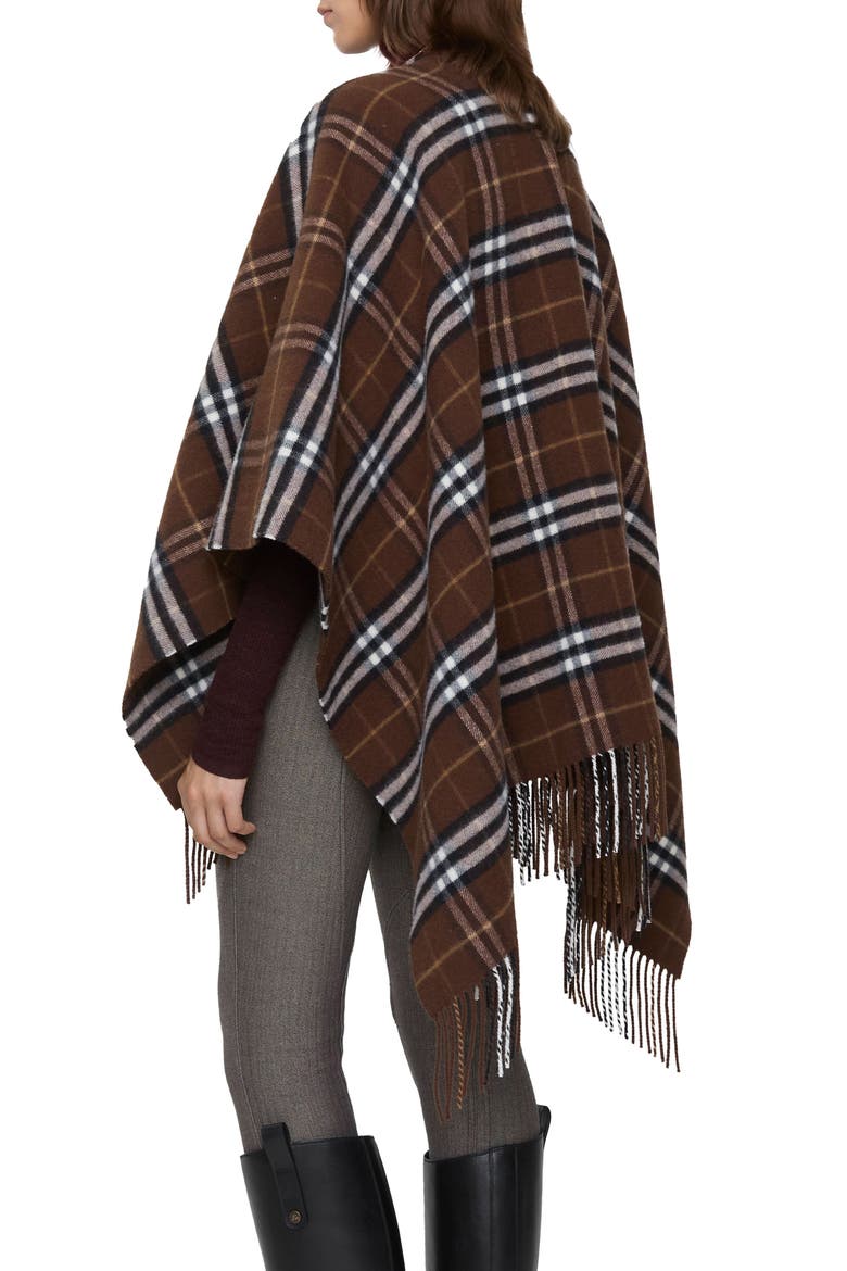 Check Double Face Wool & Cashmere Cape, Alternate, color, TREACLE