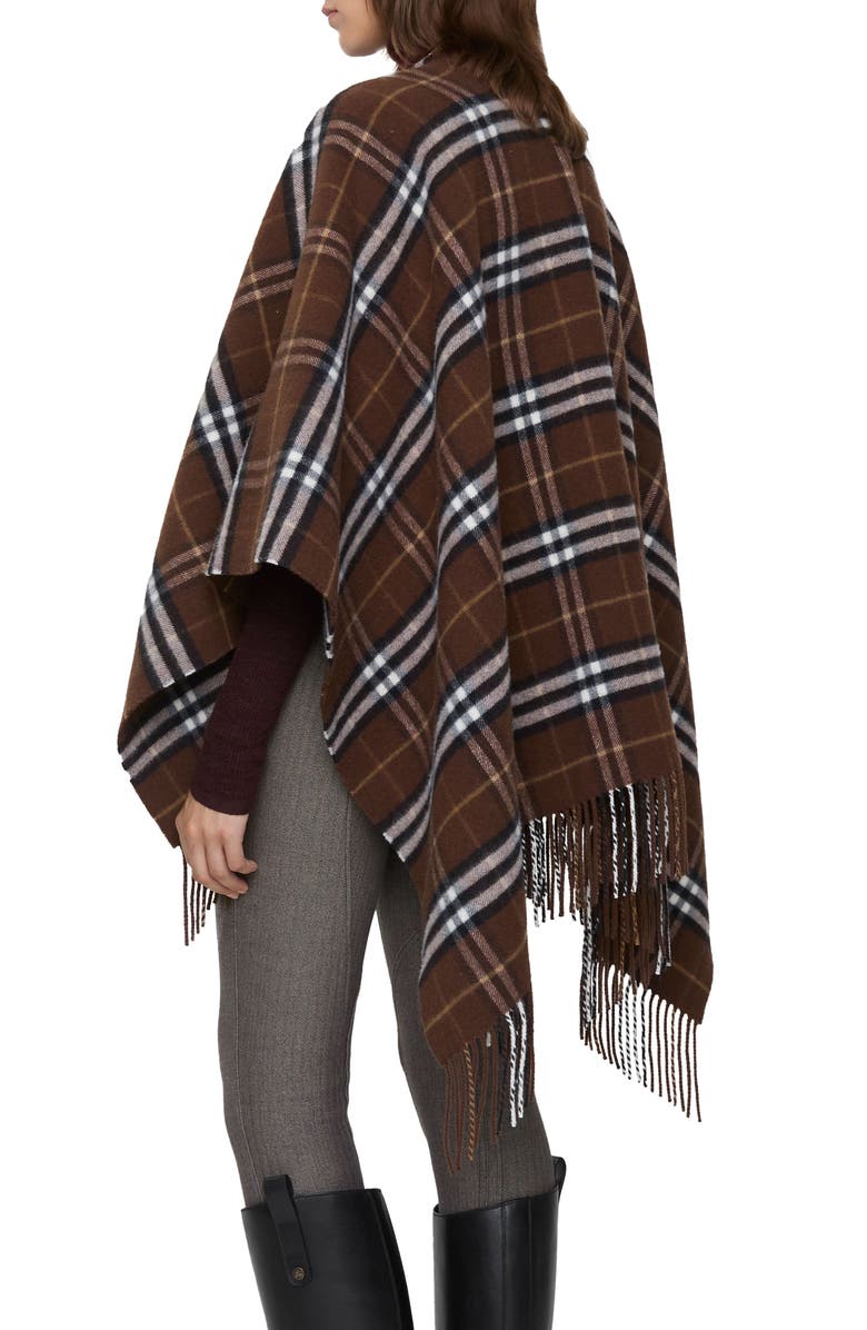 Burberry Check Double Face Wool & Cashmere Cape, Alternate, color, Treacle