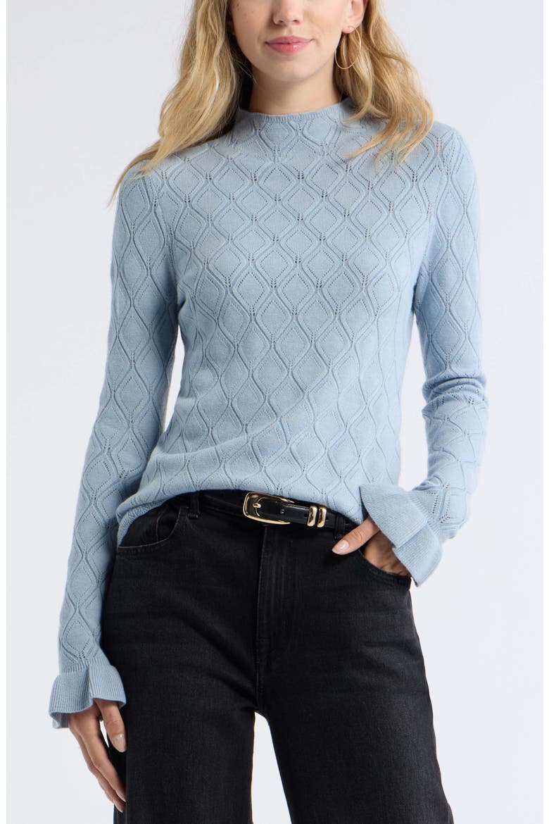 Pointelle High Neck Sweater, Main, color, BLUE FOG