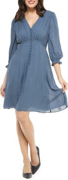 Gal Meets Glam Collection Andrea Smocked Shoulder Clip Dot Fit & Flare Dress