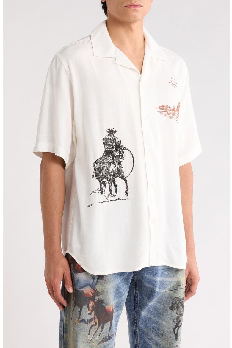 Tomorrow Has Already Spoken Embroidered Camp Shirt, Alternate, color, BONE