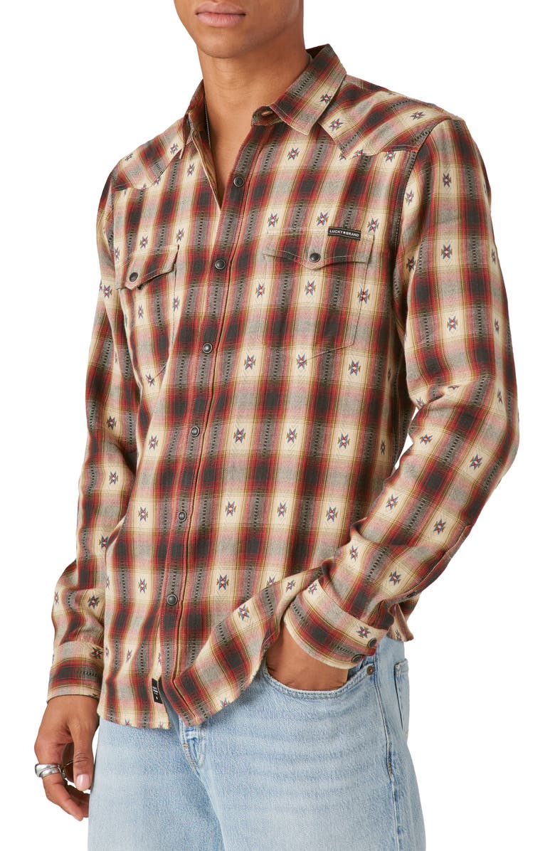 Lucky Brand Plaid Dobby Western Snap-Up Shirt, Alternate, color, 
