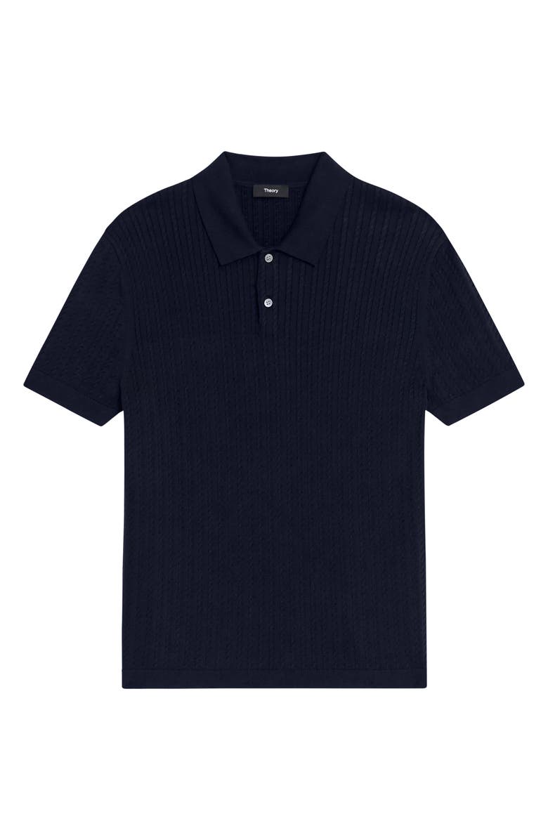 Theory Cable Short Sleeve Cotton Blend Polo Sweater, Alternate, color, Baltic