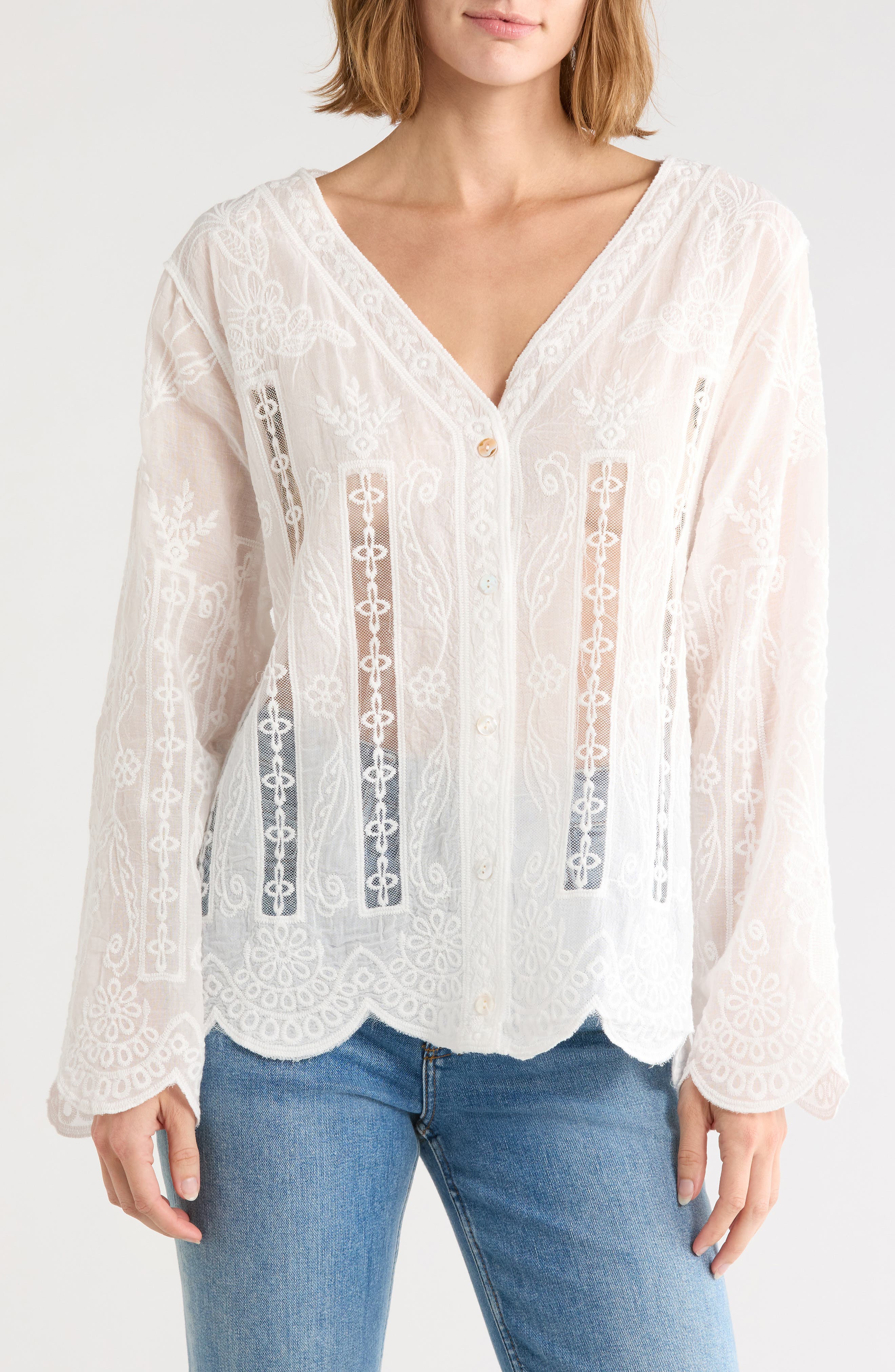Lace Insert Cotton Shirt