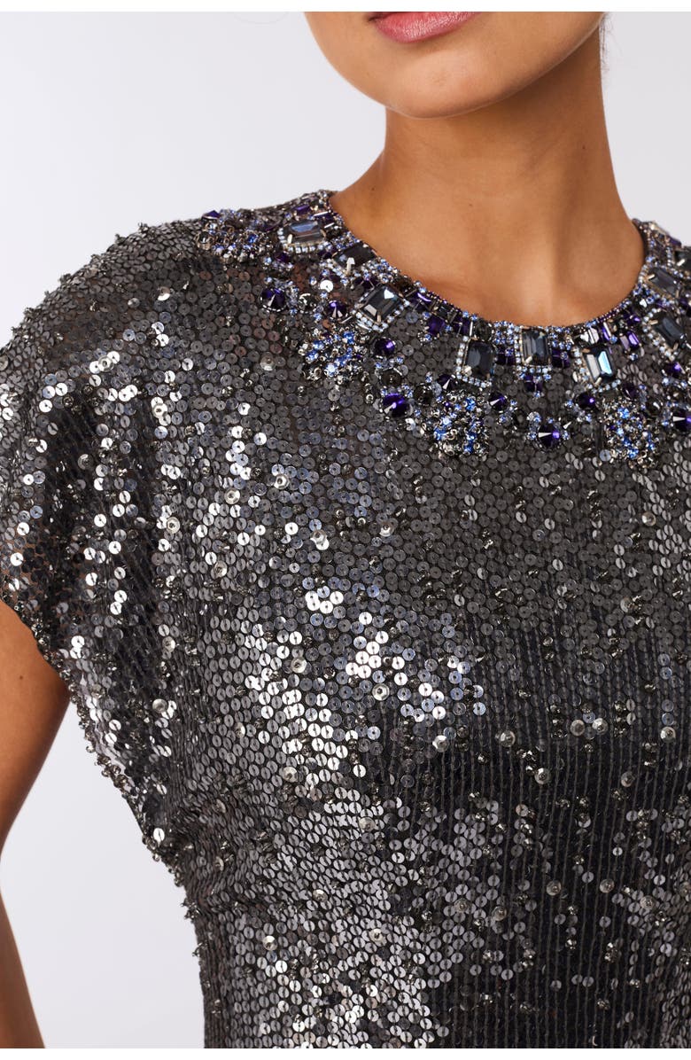 Jenny Packham Odisha Sequinned Gown, Alternate, color, Shadow Grey