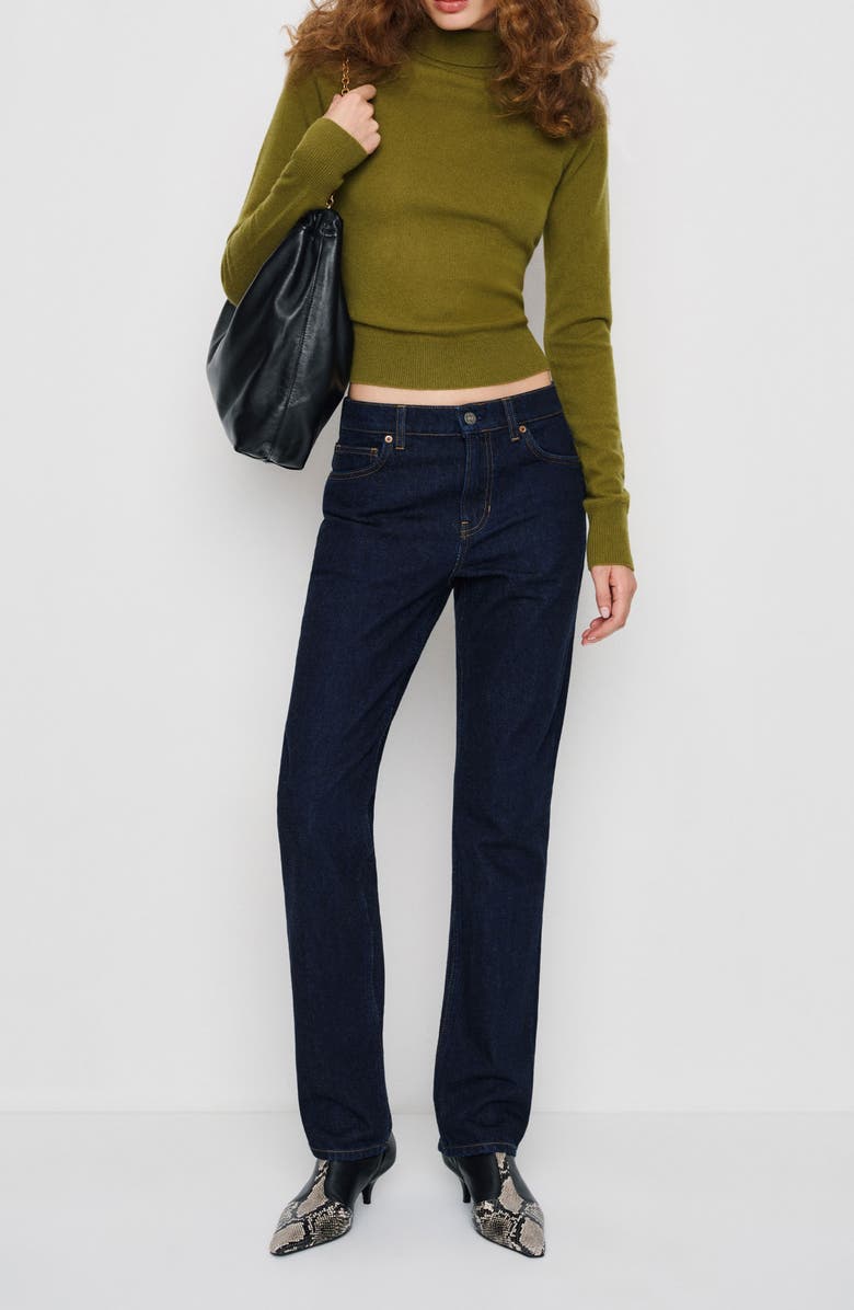 Reformation Jett Cashmere Turtleneck Crop Sweater, Alternate, color, Pear