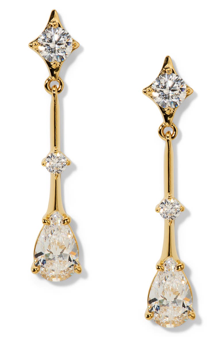 Hera Cubic Zirconia Drop Earrings, Main, color, GOLD
