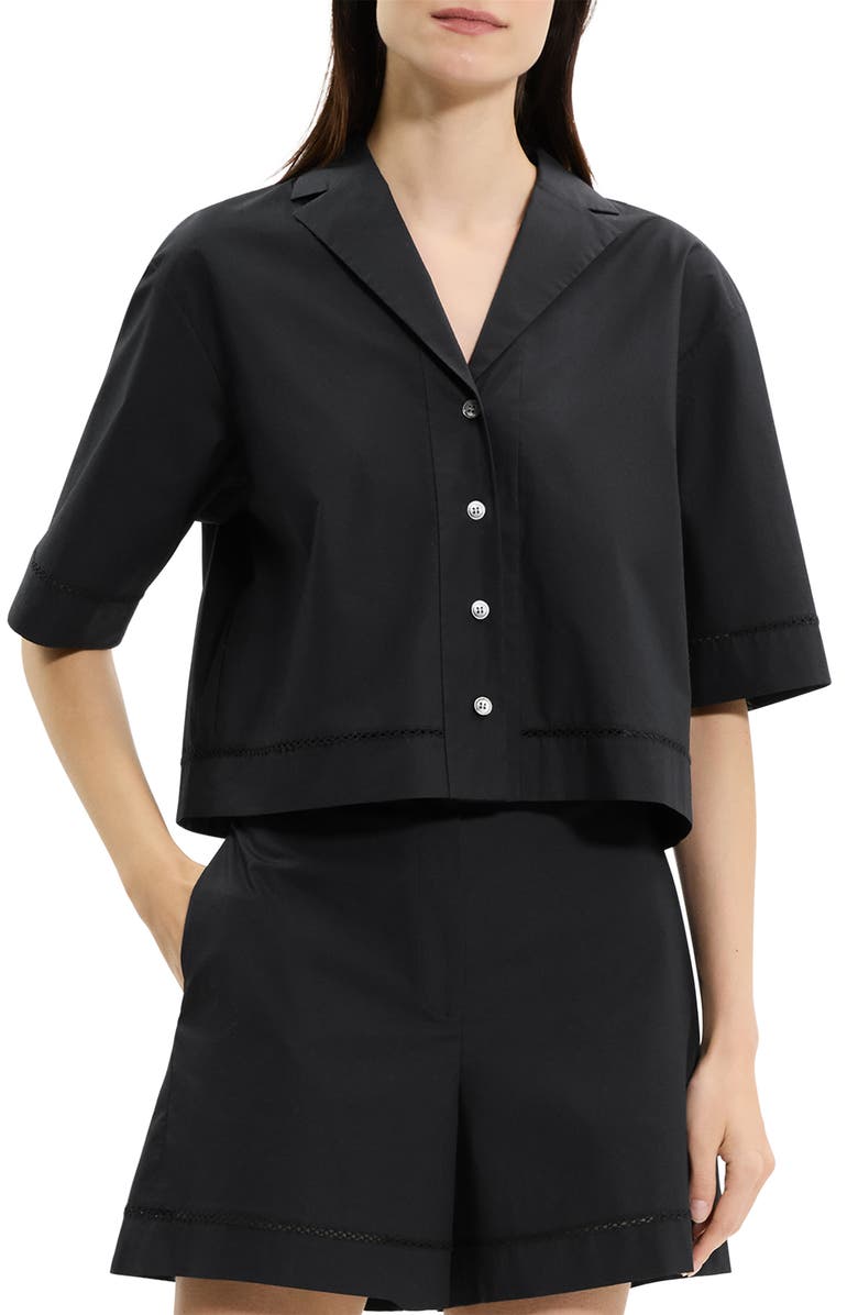 Theory Boxy Woven Crop Shirt, Main, color, 