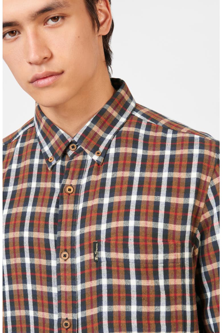 Herringbone Check Button-Down Shirt, Alternate, color, GINGER