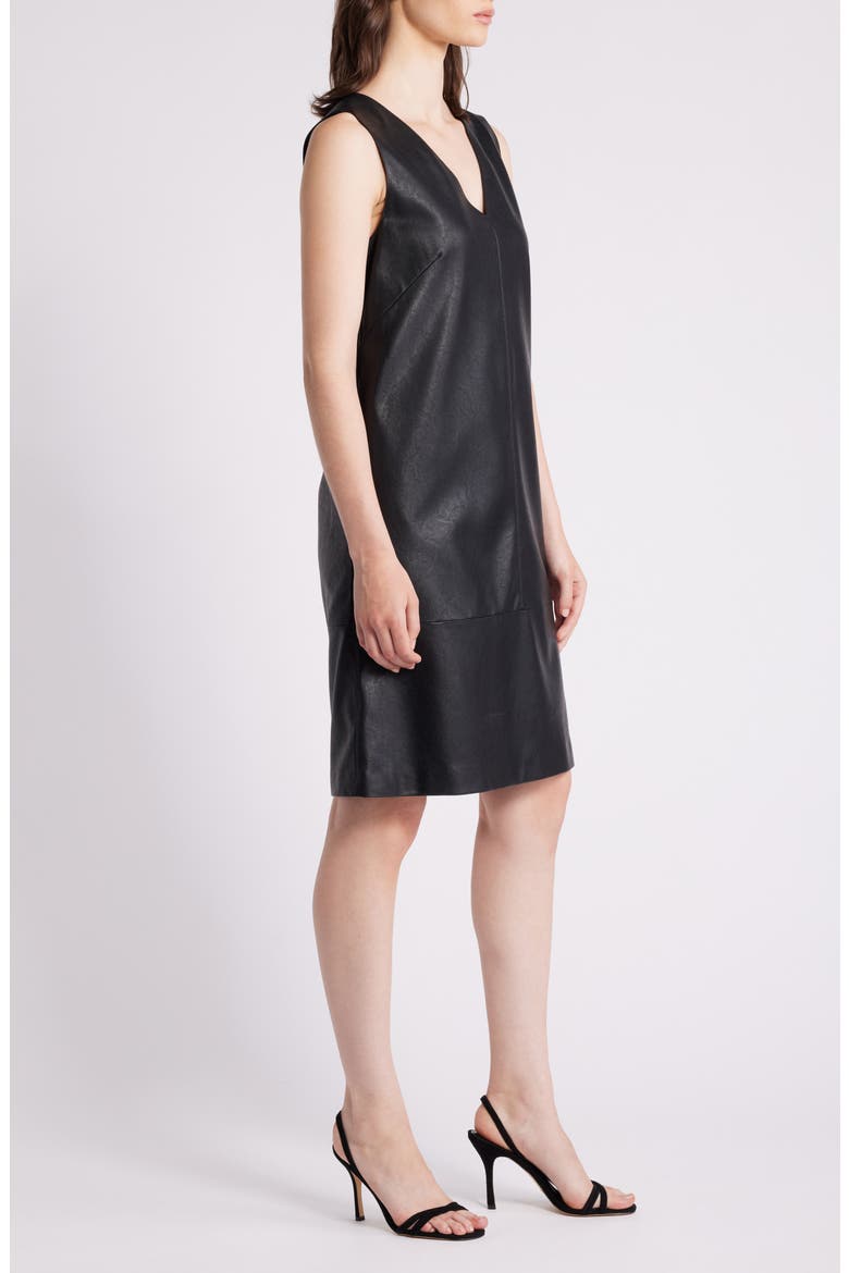 Washed Faux Leather V-neck Dress, Alternate, color, BLACK