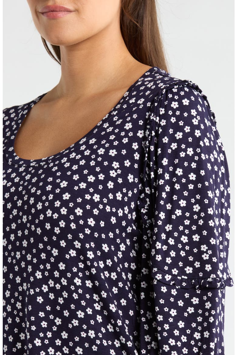 Ruffle Sleeve Print Top, Alternate, color, NAVY/ WHITE DITSY