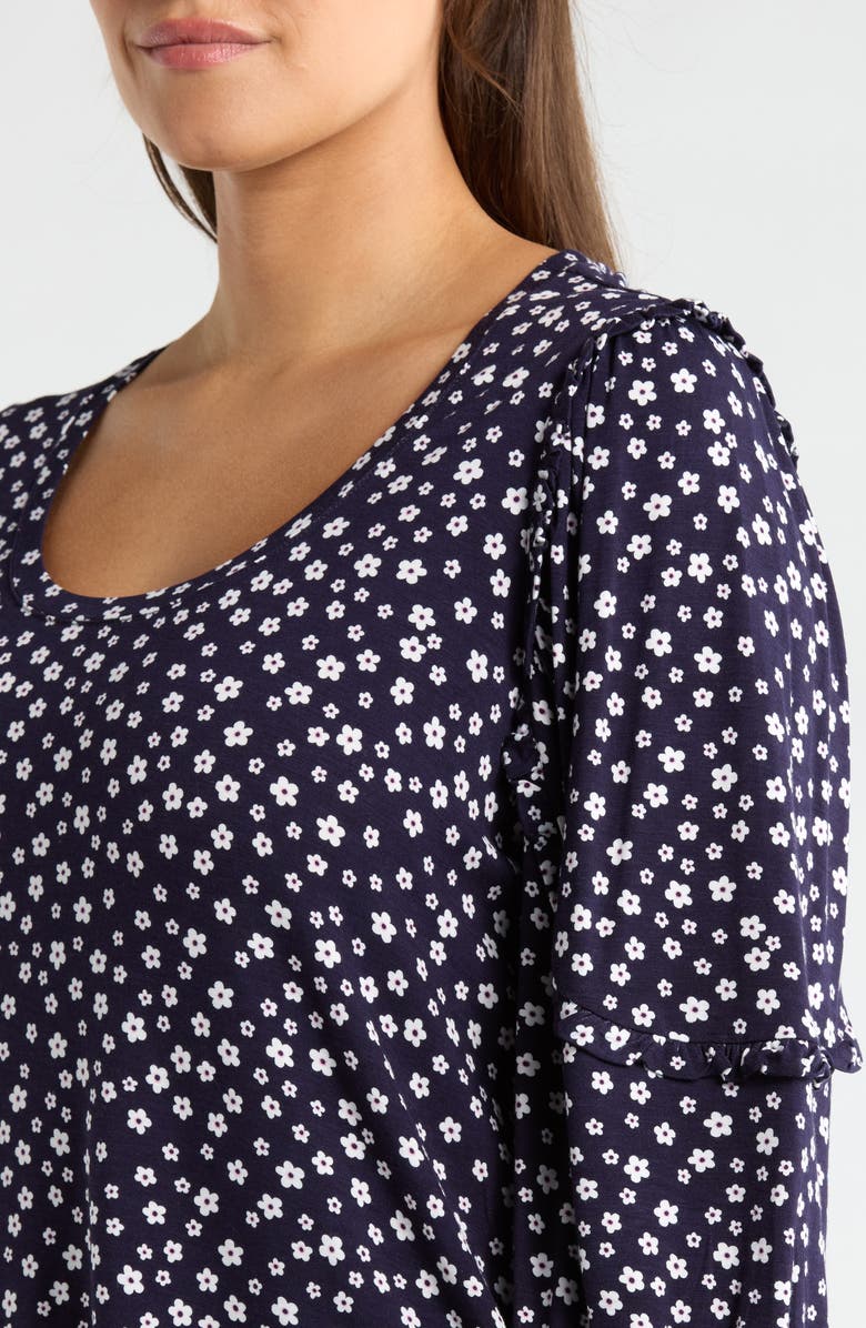 Liverpool Ruffle Sleeve Print Top, Alternate, color, Navy/ White Ditsy
