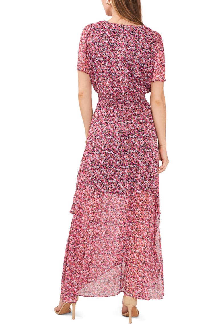 Floral Smocked Waist Flutter Sleeve Maxi Dress, Alternate, color, NAVY