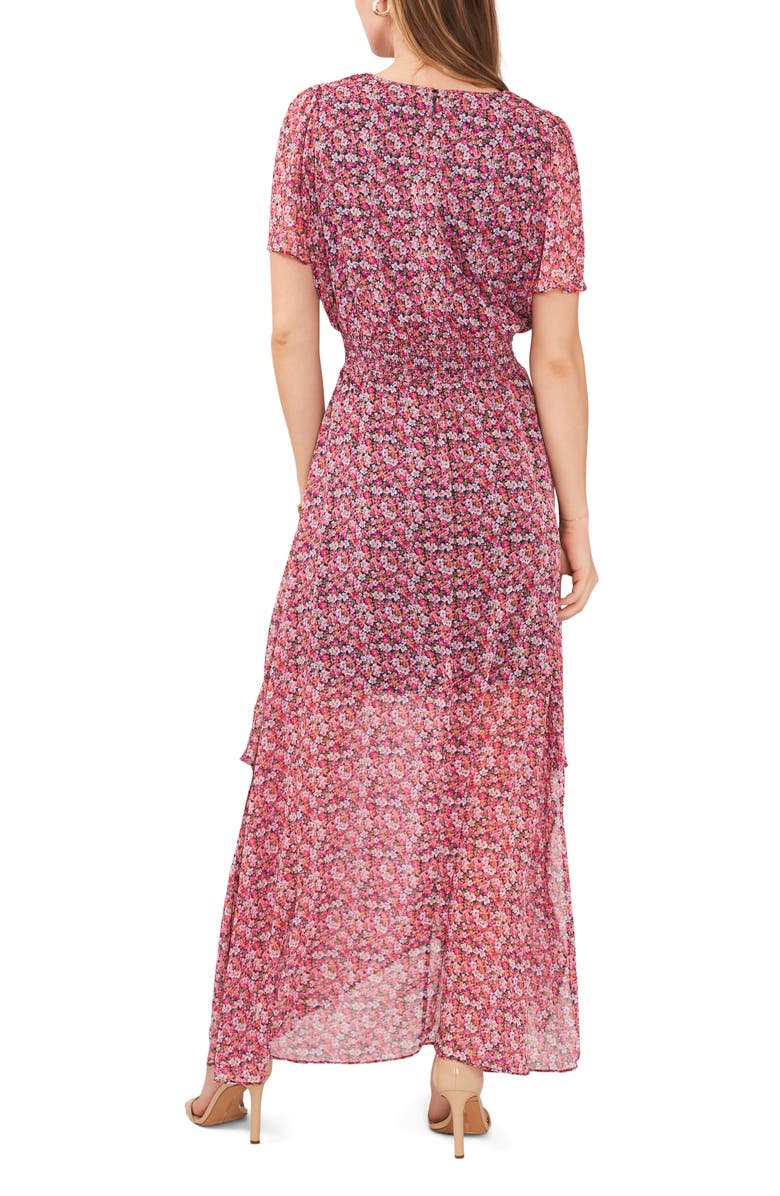 Chaus Floral Smocked Waist Flutter Sleeve Maxi Dress, Alternate, color, Jbs Navy