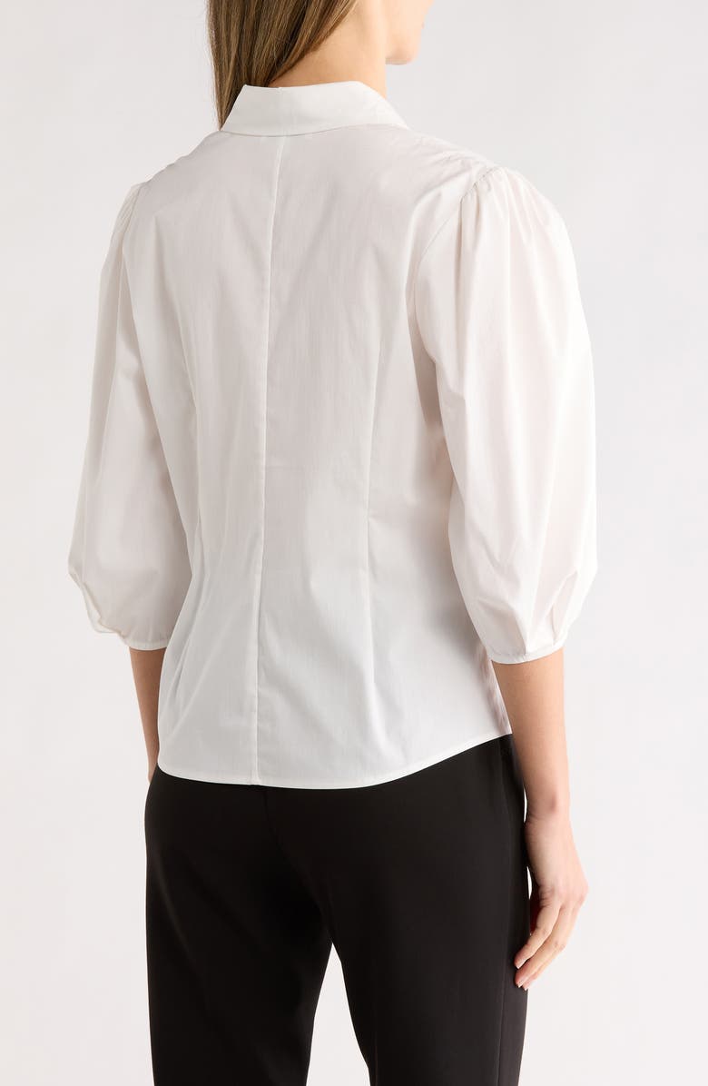 Gemma + Jane Three-Quarter Sleeve Pleated Waist Button-Up Shirt, Alternate, color, White