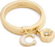 COACH Set of 2 Tea Rose & Enamel C Charm Rings