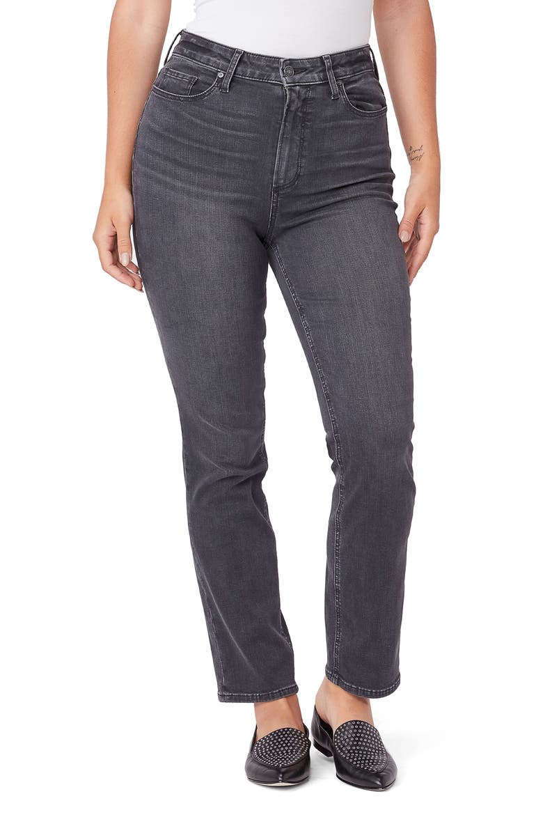 Flaunt Accent High Waist Straight Leg Jeans, Main, color, DARK MAGNET