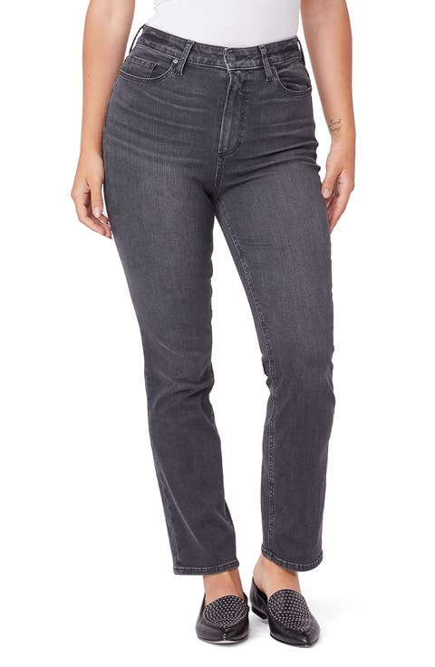 Flaunt Accent High Waist Straight Leg Jeans (Dark Magnet)