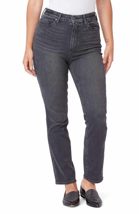 PAIGE Flaunt Accent High Waist Straight Leg Jeans