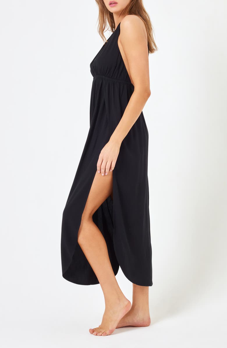 LSPACE Marina Halter Cover-Up Dress, Alternate, color, Black