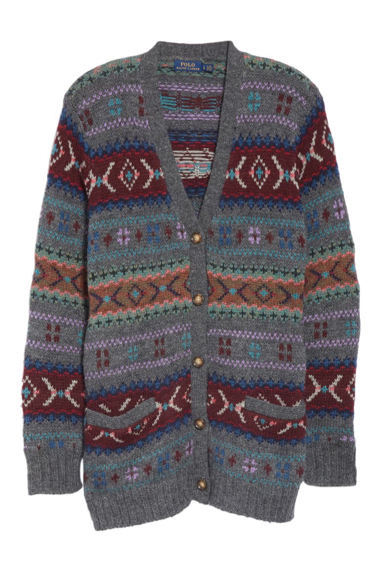 Fair Isle Cardigan, Alternate, color, GREY MULTI