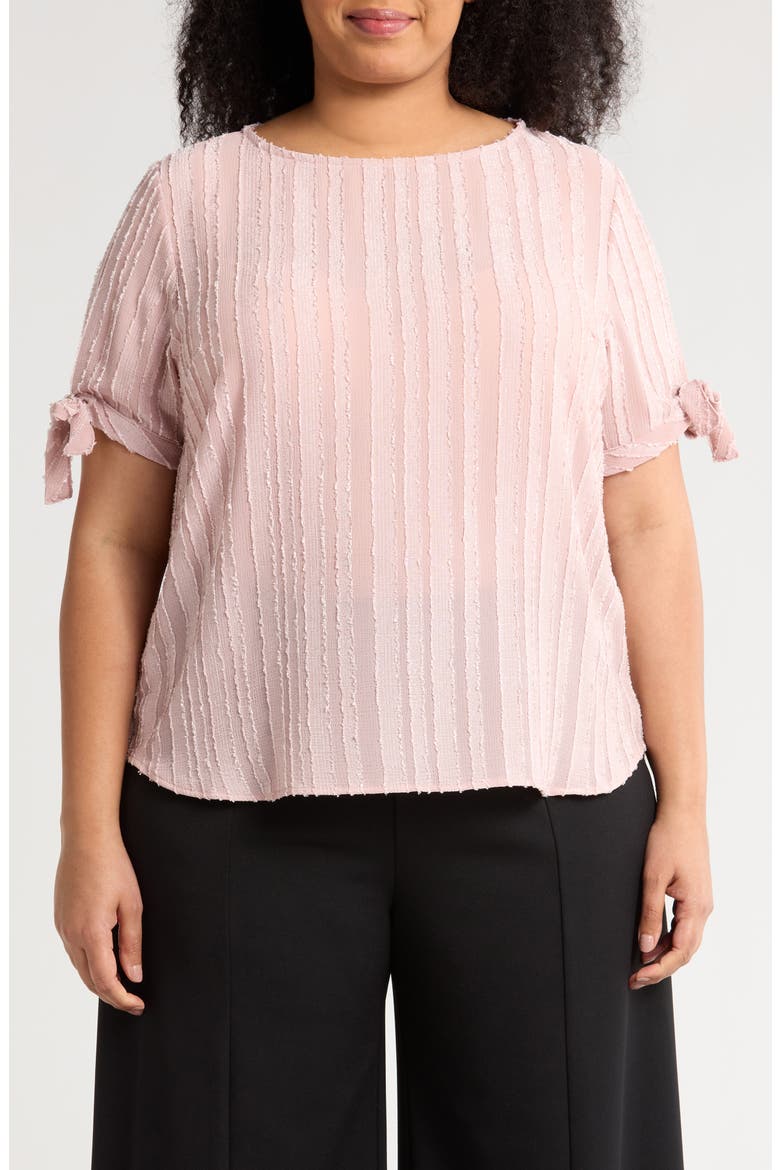 Stripe Short Sleeve Semisheer Top, Main, color, BLUSH