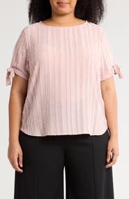 Renee C Stripe Short Sleeve Semisheer Top