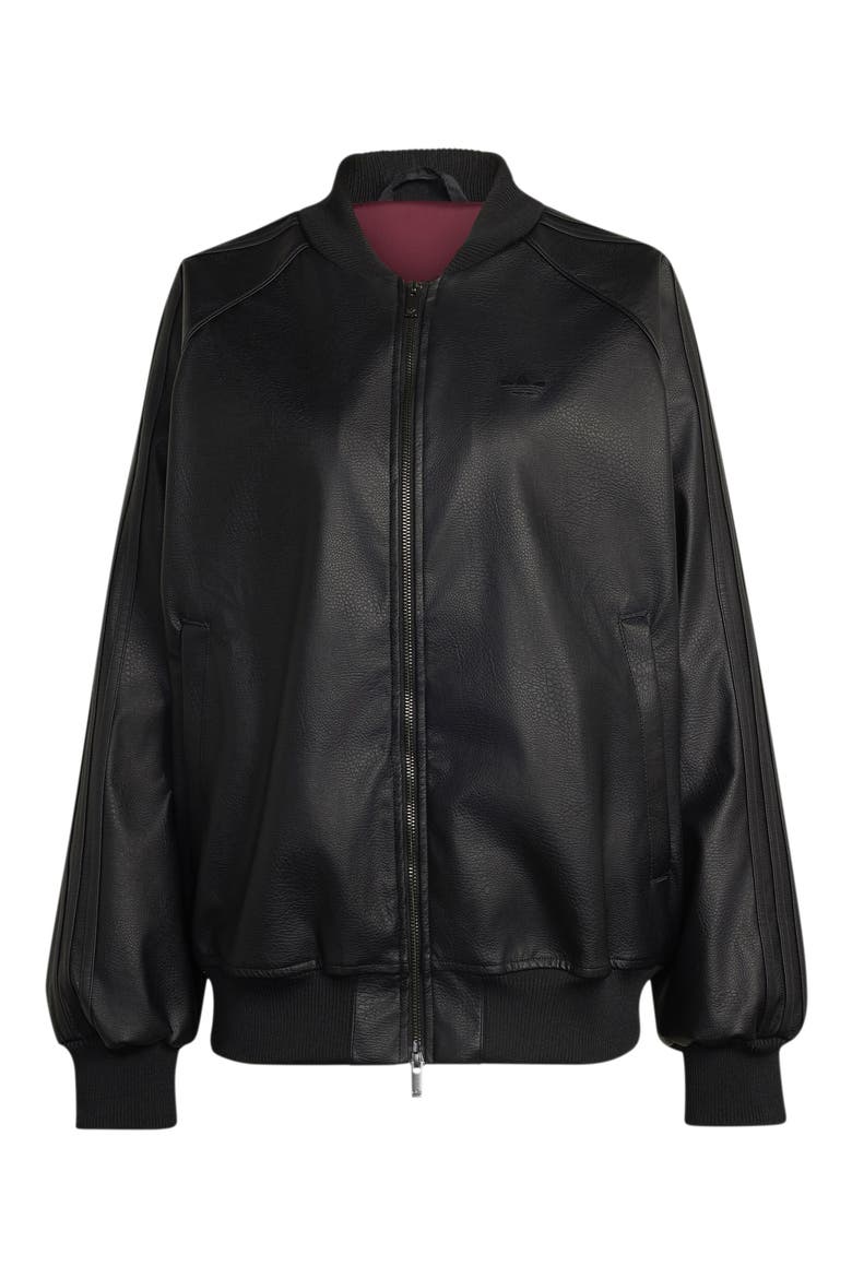 SST Faux Leather Track Jacket, Alternate, color, BLACK/ MAROON
