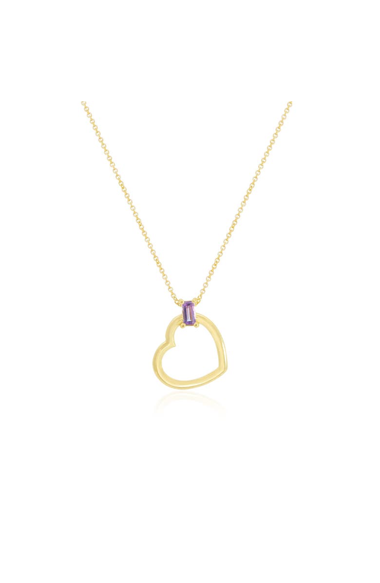 The Lovery Fine Jewelry Baguette Amethyst Open Heart Necklace, Main, color, Amethyst