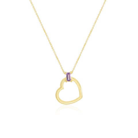 Baguette Amethyst Open Heart Necklace
