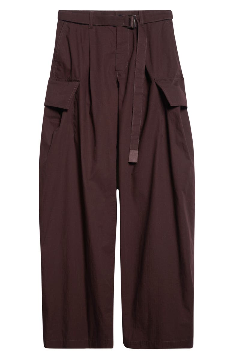 Sacai Belted Cotton & Nylon Ripstop Cargo Pants, Alternate, color, Brown