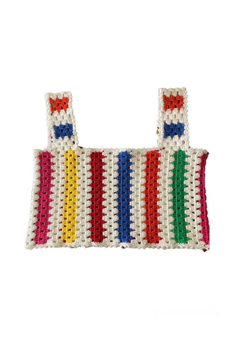 Hand-Made Knitted Striped Crochet Crop Top, Little Kid-Big Kid