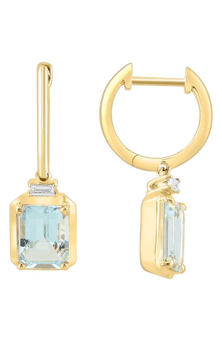 EFFY 14K Yellow Gold Aquamarine & Diamond Drop Huggie Hoop Earrings - 0.06ct., Alternate, color,