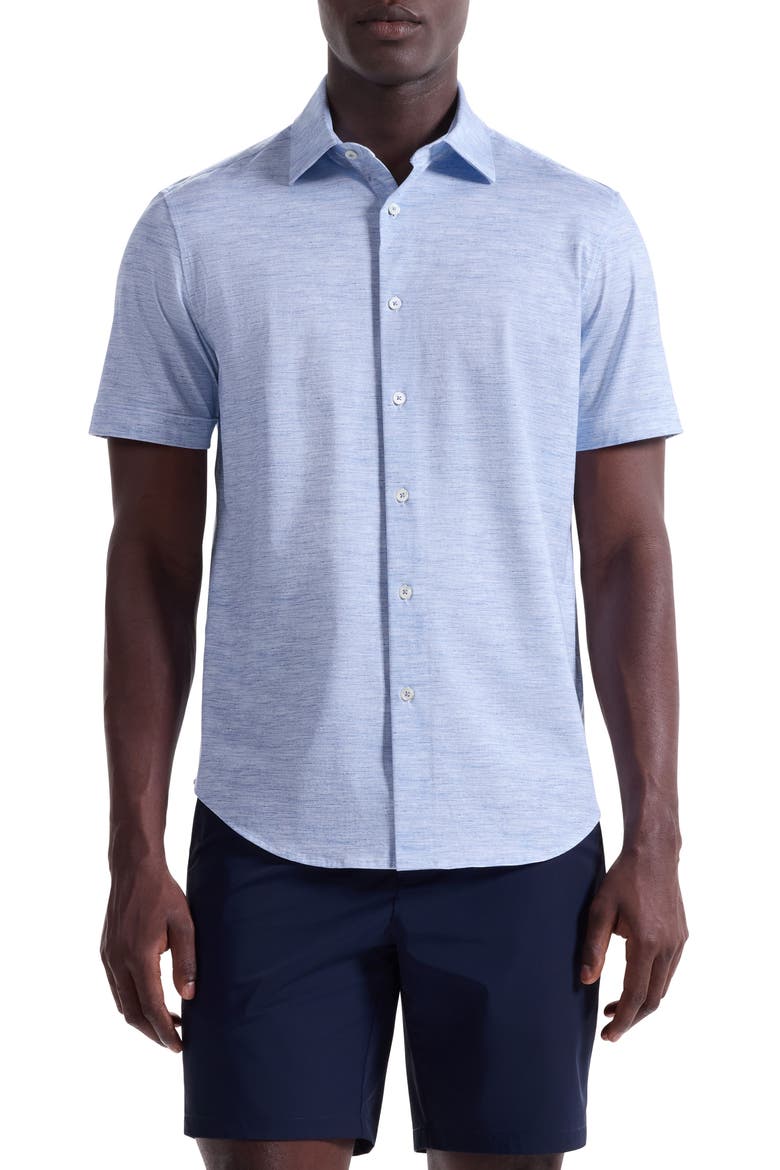 Miles OoohCotton® Space Dye Short Sleeve Button-Up Shirt, Main, color, WHITE