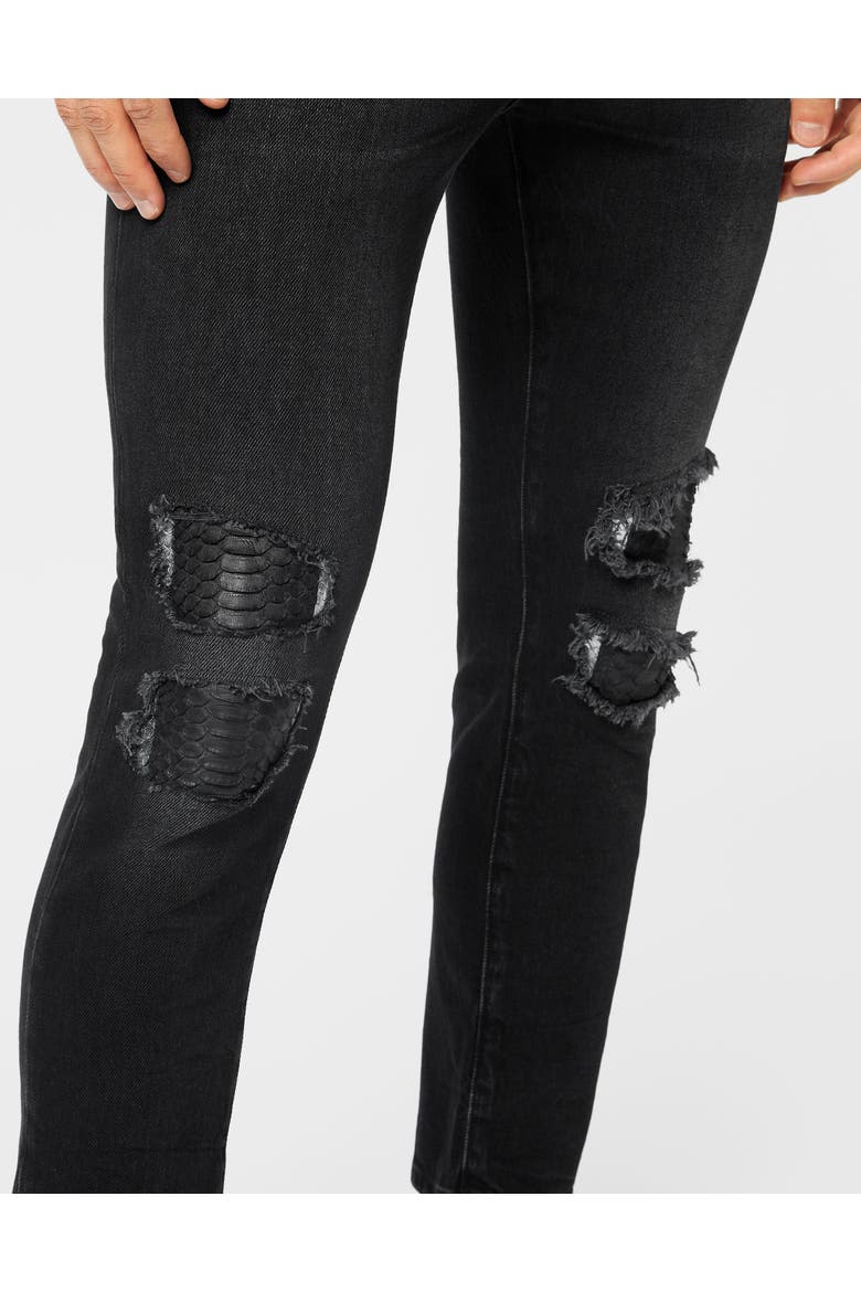 Denim Trousers Skinny Fit With Python Inserts Men, Alternate, color, marblegrey