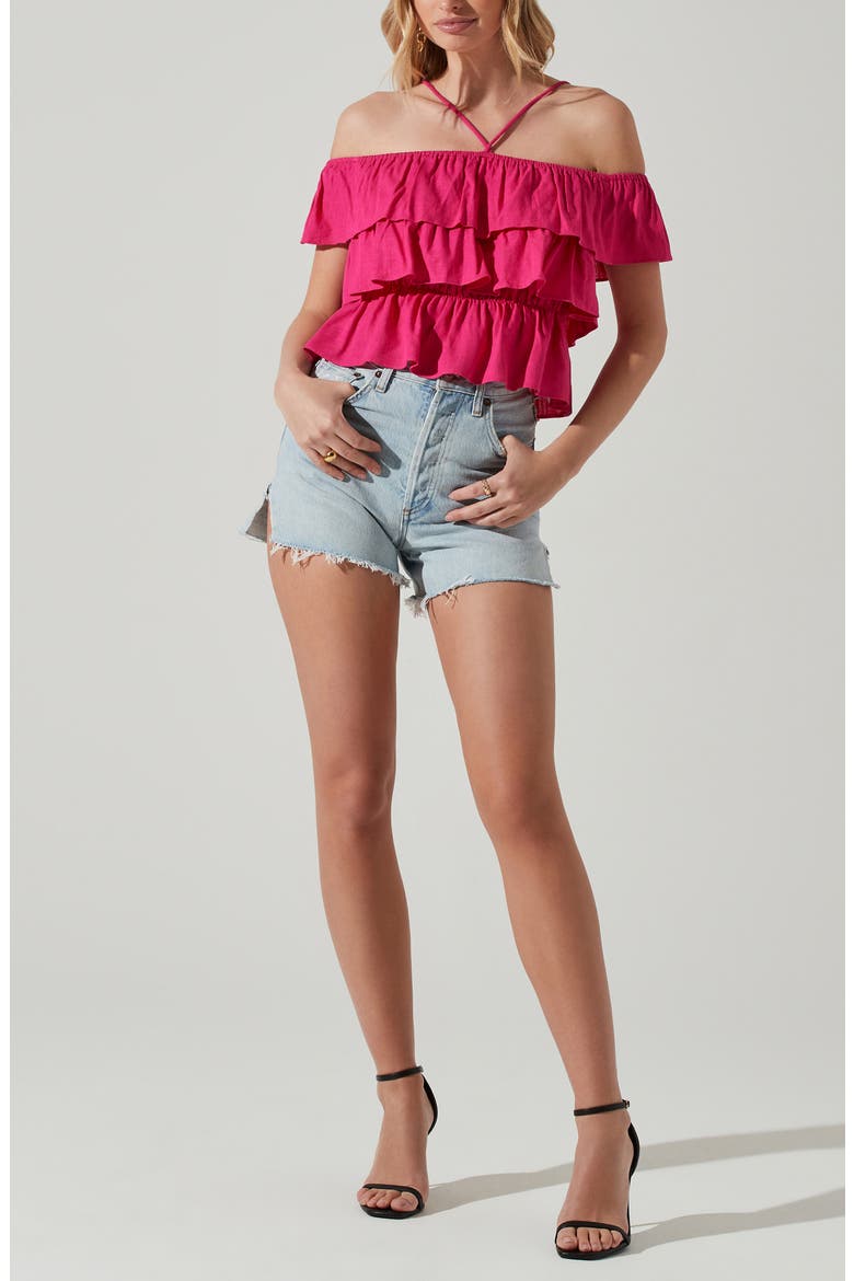Off the Shoulder Ruffle Top, Alternate, color, FUCHSIA