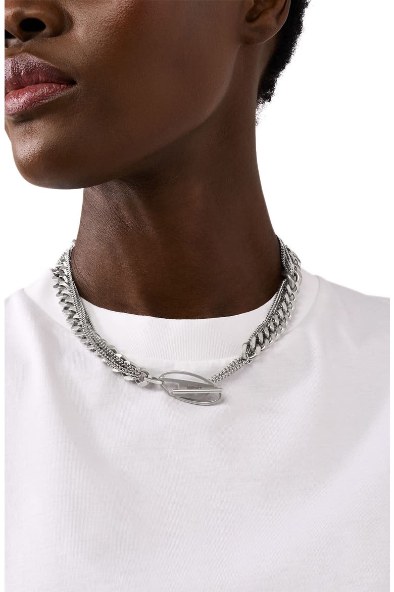 Oval D Toggle Chain Necklace, Alternate, color, SILVER