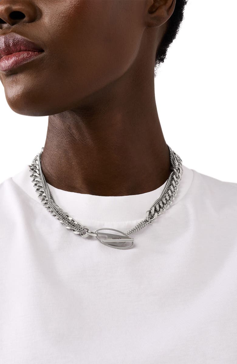DIESEL<sup>®</sup> Oval D Toggle Chain Necklace, Alternate, color, Silver