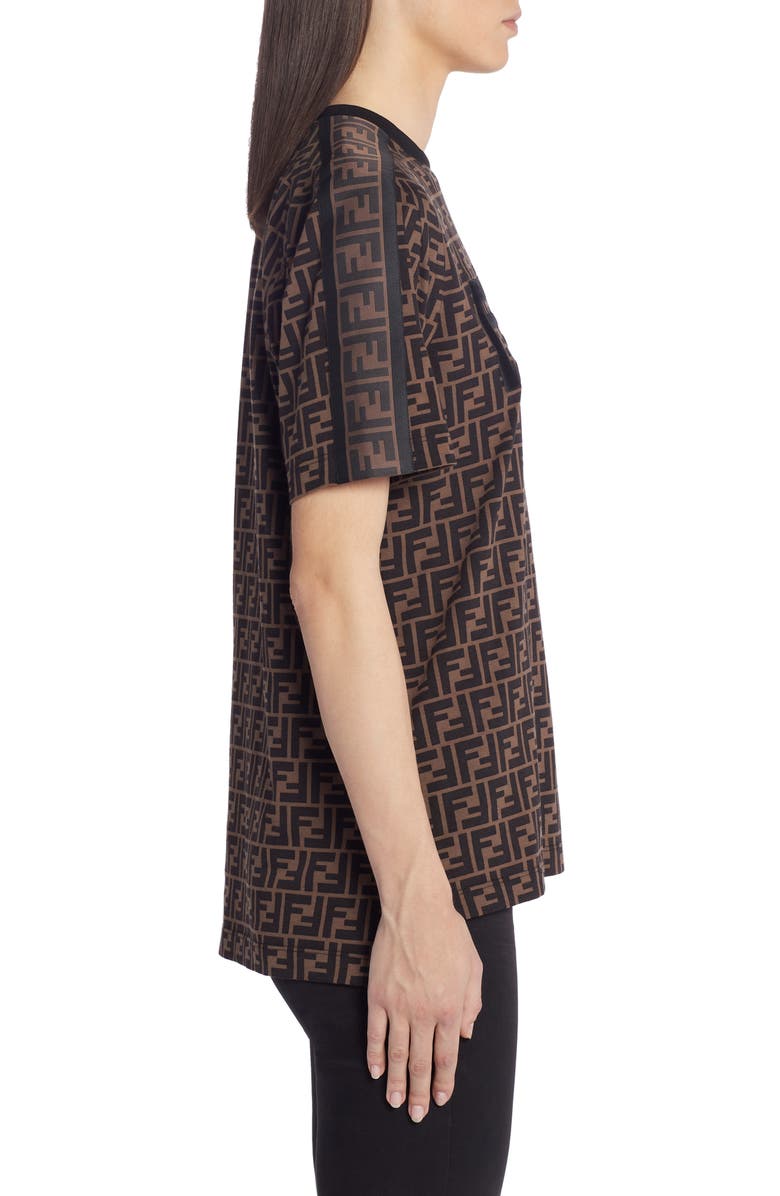 Fendi Double F Logo High/Low Cotton Tee, Alternate, color, 