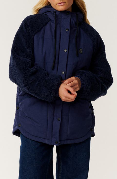 S-Series Splice Faux Shearling Sleeve Puffer Jacket