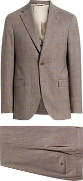Jack Victor Midland Contemporary Fit Brown Plaid Wool & Silk Blend Suit