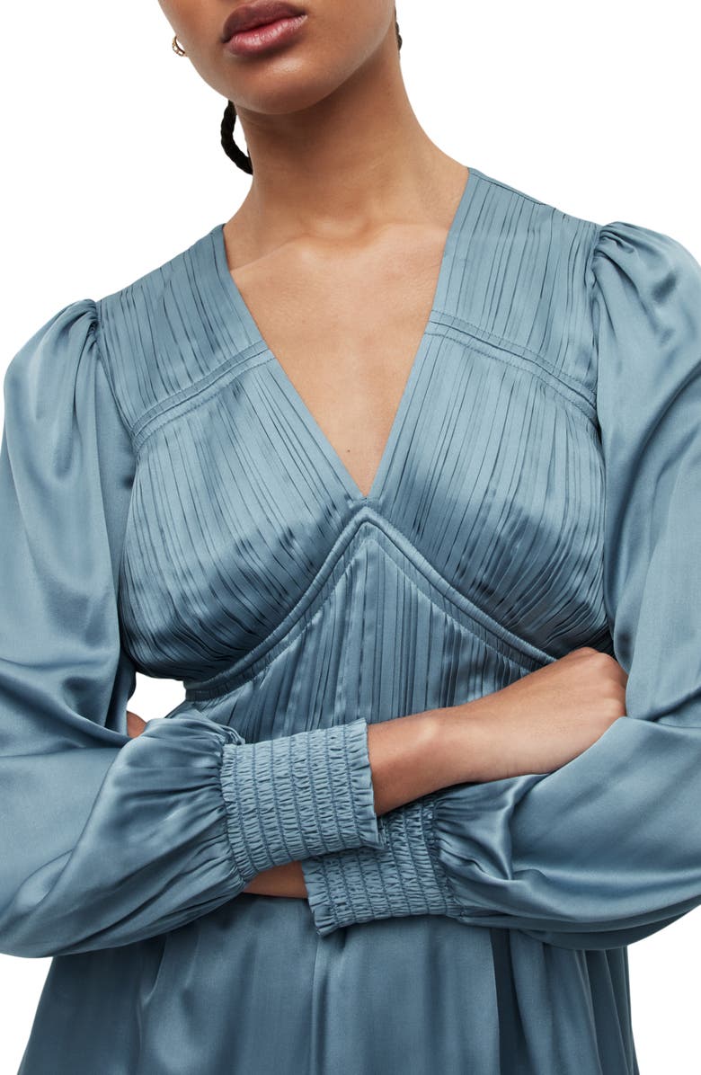 AllSaints Esta Long Sleeve Asymmetric Hem Dress, Alternate, color, Blue Slate