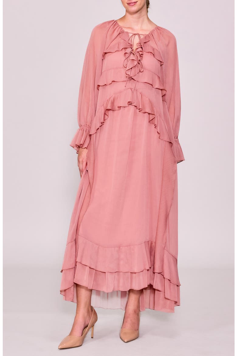 Ruffle Detail Long Sleeve Maxi Dress, Main, color, DUSTY PINK