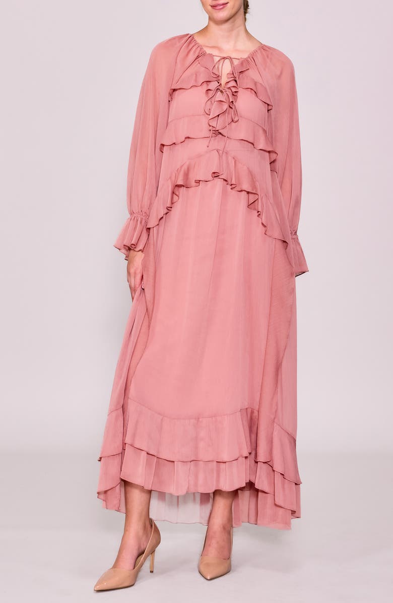 MELLODAY Ruffle Detail Long Sleeve Maxi Dress, Main, color, Dusty Pink