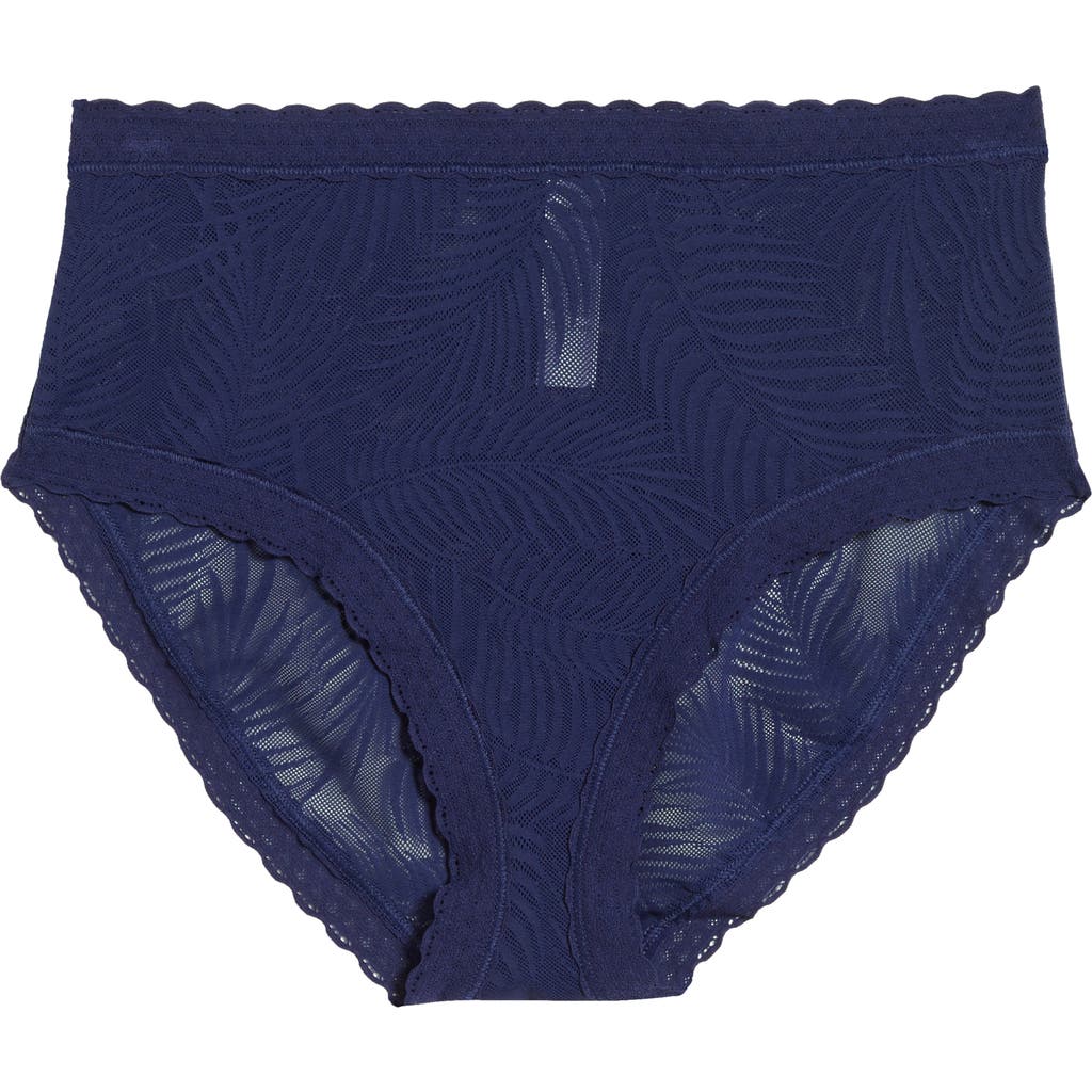 Meundies Allover Lace High Waist Briefs In Navy Feather