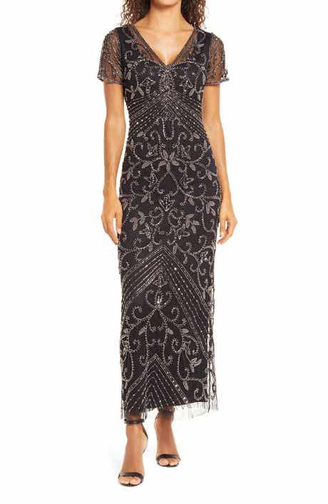 Pisarro Nights Beaded Mesh Column Gown