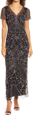 Pisarro Nights Beaded Mesh Column Gown