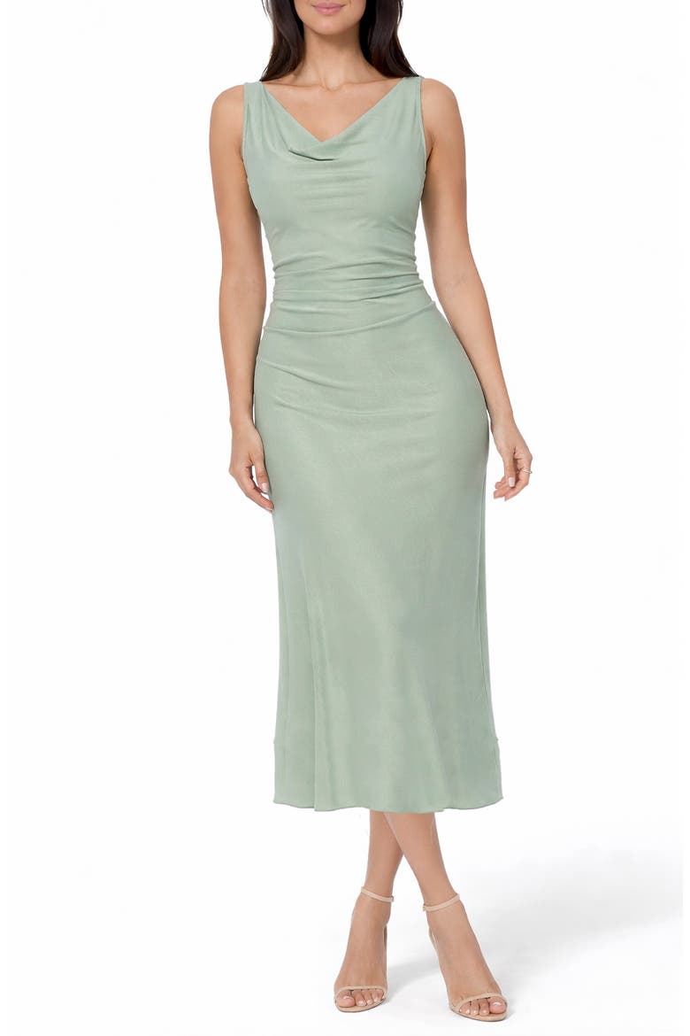 Crepe Satin Cowl Neck Midi Dress, Main, color, SAGE